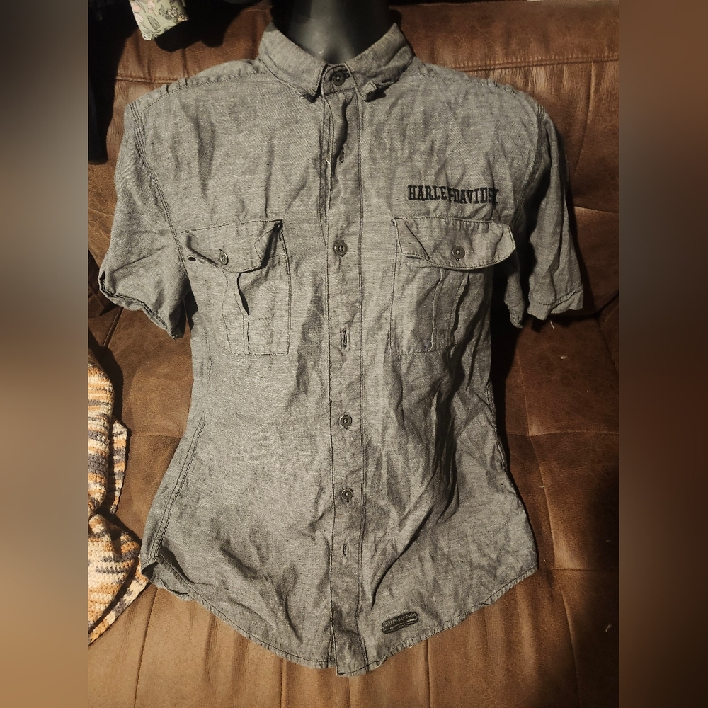Harley-Davison Mens Short Sleeve Button Down Work Shirt